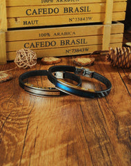 Steel and Leather Mens Bangle Bracelet