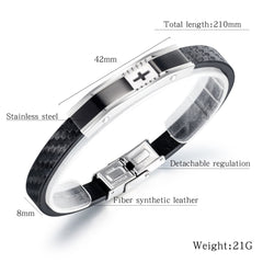 Stainless Steel Mens Cross Leather Bracelet