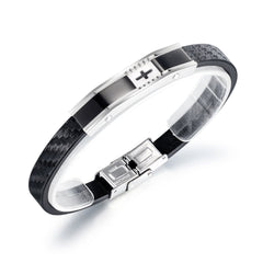Stainless Steel Mens Cross Leather Bracelet