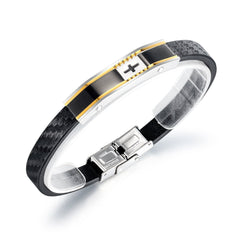 Stainless Steel Mens Cross Leather Bracelet