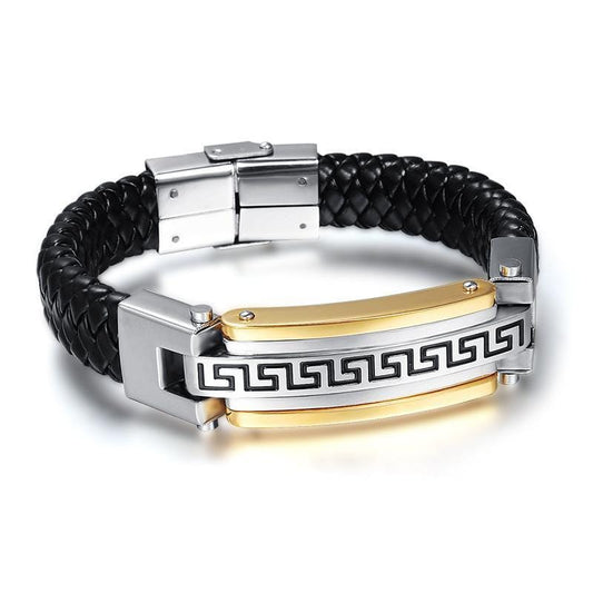 Stainlss Steel Genuine Leather Bracelet