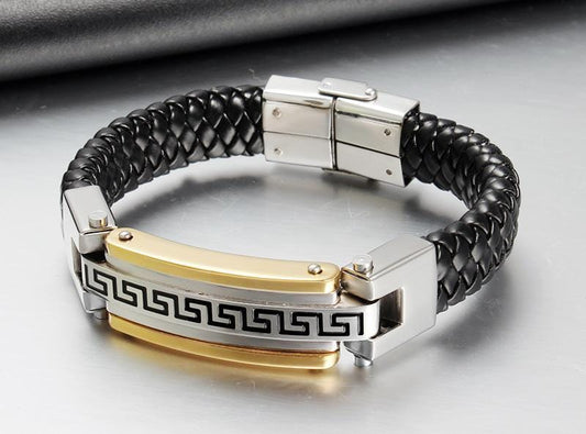 Stainlss Steel Genuine Leather Bracelet