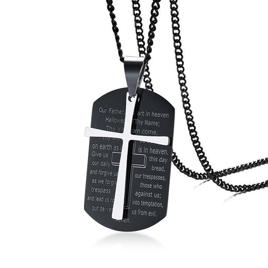 Stainless Steel Steel Cross Bible Verse Tag Necklace