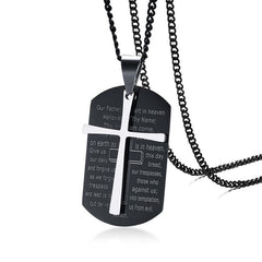 Stainless Steel Steel Cross Bible Verse Tag Necklace