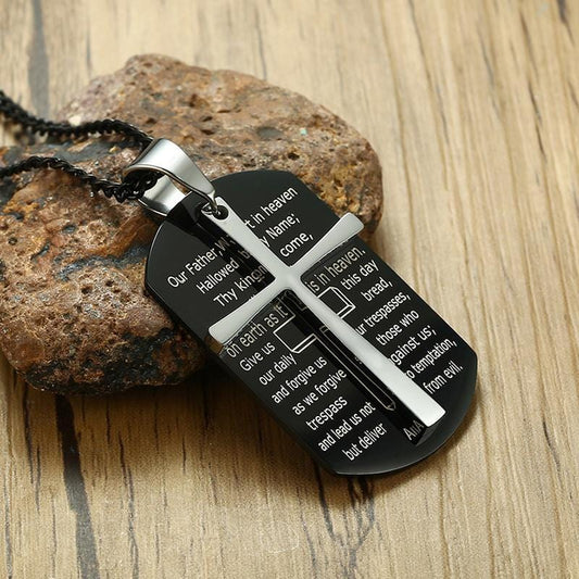 Stainless Steel Steel Cross Bible Verse Tag Necklace