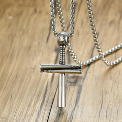 Stainless Steel Baseball Cross Christian Faith Necklace