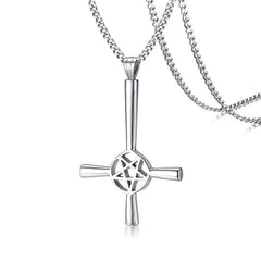 Satan Stand Upside Down Star Cross Mens Necklace
