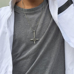 Satan Stand Upside Down Star Cross Mens Necklace