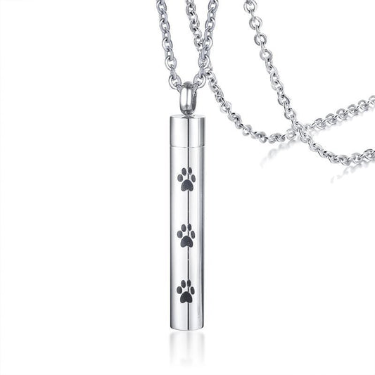 Stainless Steel Paw Print Necklace For Ashes