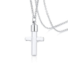 Stainless Steel Silver Cross Urn Necklace