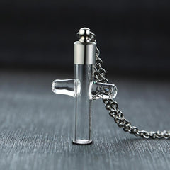 Stainless Steel Silver Cross Urn Necklace