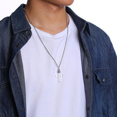 Stainless Steel Silver Cross Urn Necklace