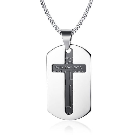 Steel Cross Dog Tag Mens Necklace