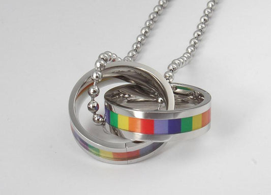 Steel Intertwined Rings Rainbow Necklace