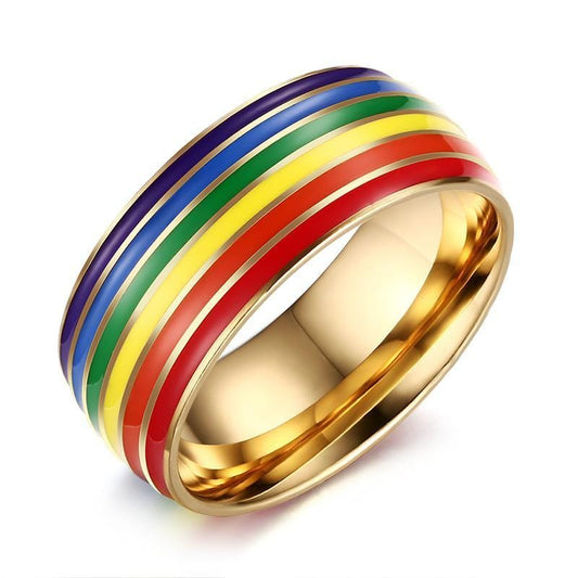 Stainless Steel Gold Rainbow LGBT Pride Ring