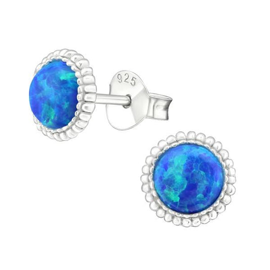 Sterling Silver Pacific Blue Round Ear Studs