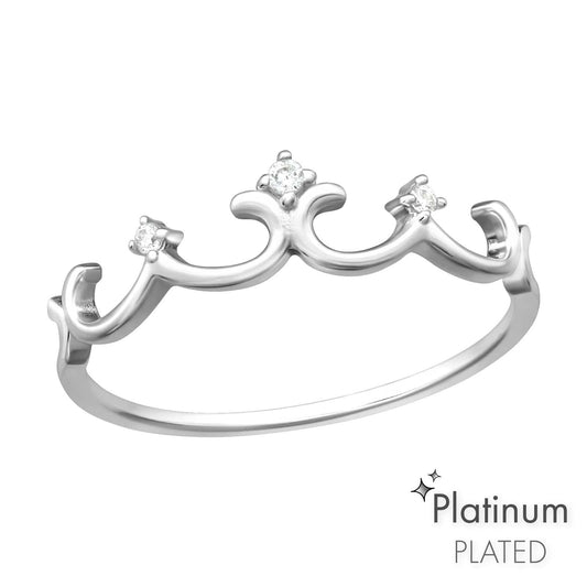 Silver Platinum Crown Ring for Women