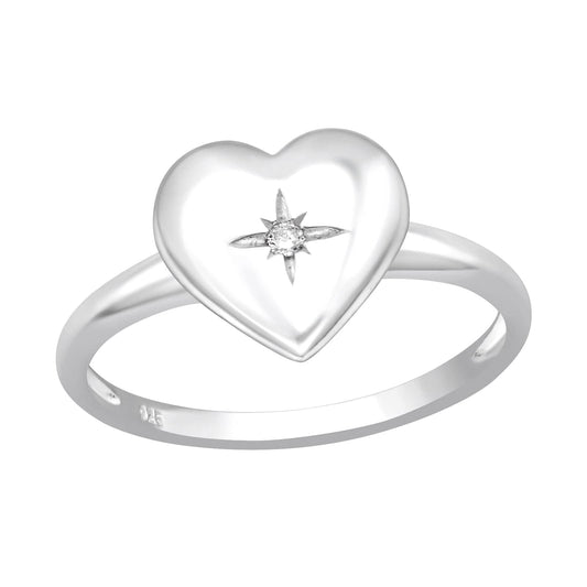 Silver Heart Cubic Zirconia Ring