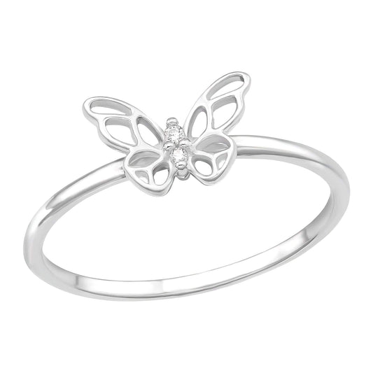 Silver Butterfly Cubic Zirconia Ring