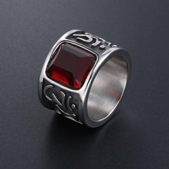 Stainless Steel Biker Rings with Ruby CZ