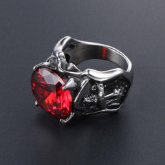 Men Biker Ring with Red Stone