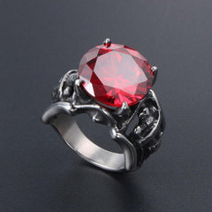 Men Biker Ring with Red Stone