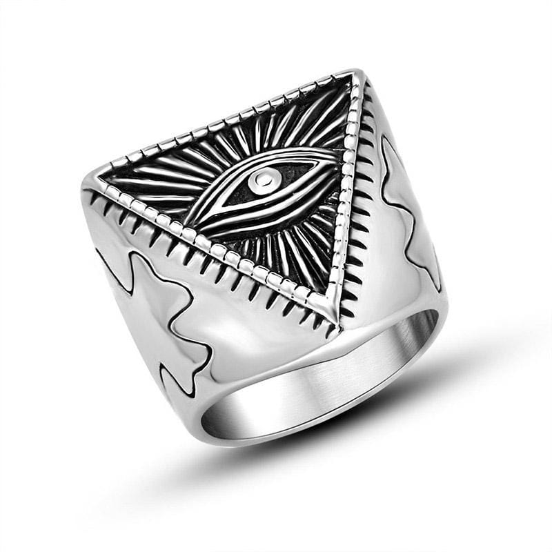 Stainless Steel Evil Eye Side Cross Mens Ring