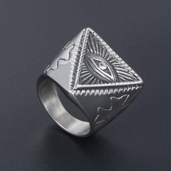 Stainless Steel Evil Eye Side Cross Mens Ring