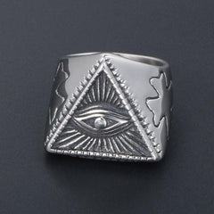 Stainless Steel Evil Eye Side Cross Mens Ring