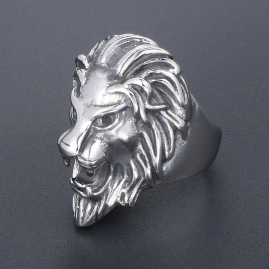 Stainless Steel Lion Head Biker Rings