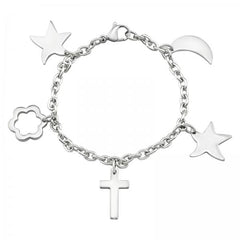 Steel Star Moon and Cross Bracelet