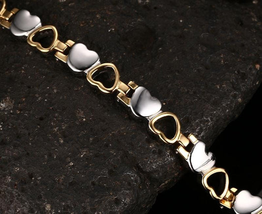 Silver and Gold Heart Magnetic Health Bracelet for women