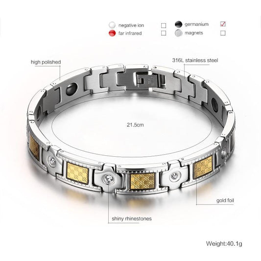 Stainless Steel Gold Mens Magnetic Bracelet