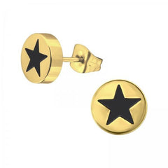 Steel  Gold  Star Stud Earnings