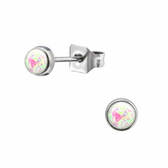 Steel 5mm Round Ear Studs Opal