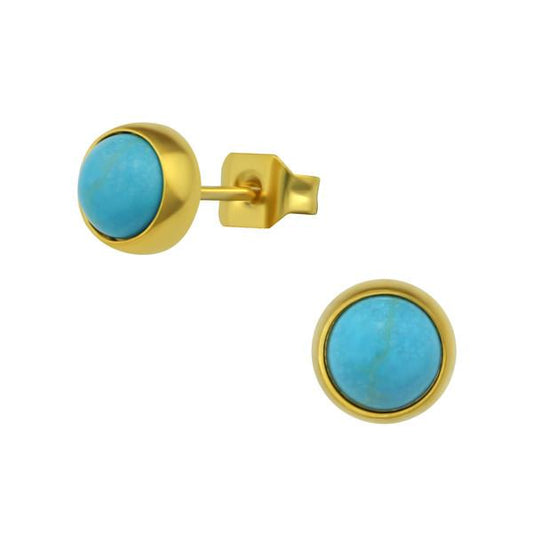 Steel  Gold  Round  Stud Earrings