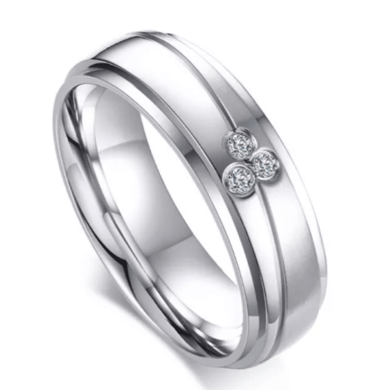 Silver And Crystal couple matching  Wedding Band Ring