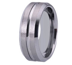 Matte Silver Groove Tungsten Wedding Ring for Men