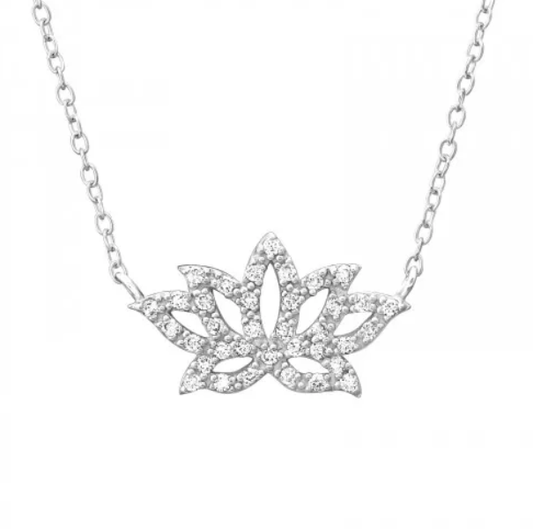 Silver Cubic Zirconia Lotus Necklace