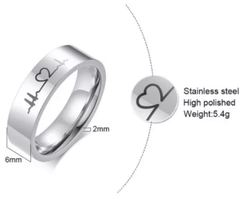 Steel Heartbeat Wedding Engagement Ring for Couple