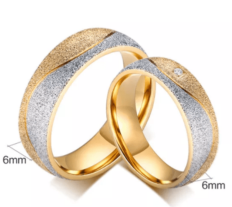 Steel Gold Sand finish wedding  Ring for Couple