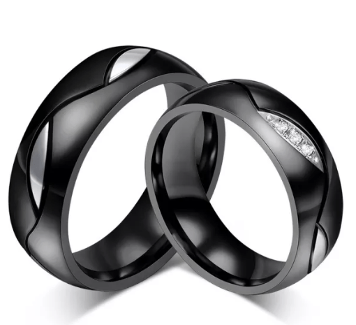 Steel Black CZ Evil Eye Wedding Engagement Ring for Couple