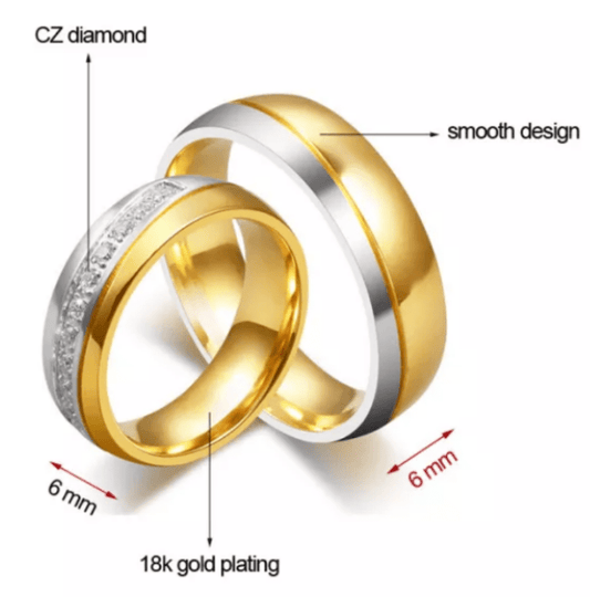 Steel Gold Antique Wedding Engagement Ring for Couple