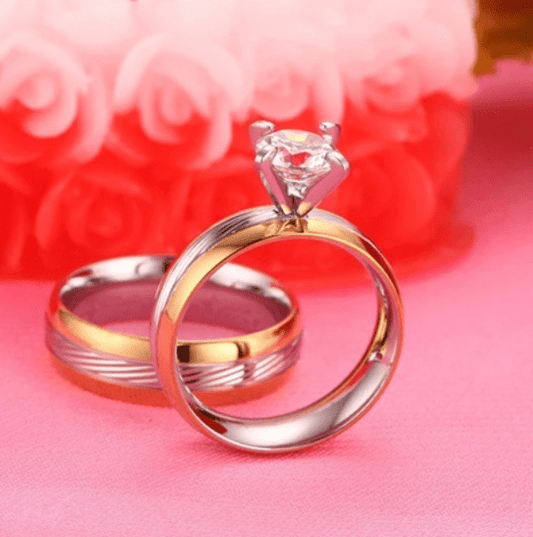 Women Gold And Silver Solitaire Wedding Ring