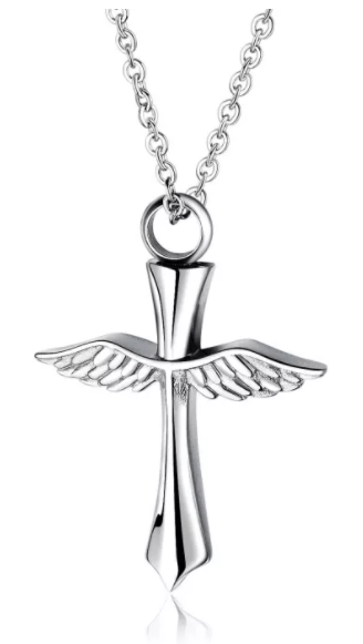 Steel Wing Cross Cremation Urn necklace