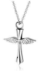 Steel Wing Cross Cremation Urn necklace