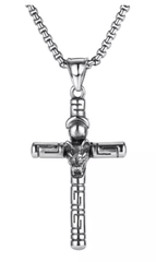 Steel Wolf Head Cross necklace