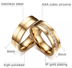 Steel IP Gold 9 CZs Wedding Engagement Ring for Couple
