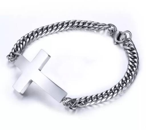 Mens Steel Cross Bracelet