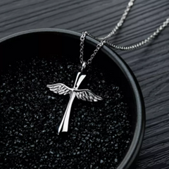 Steel Wing Cross Cremation Urn necklace